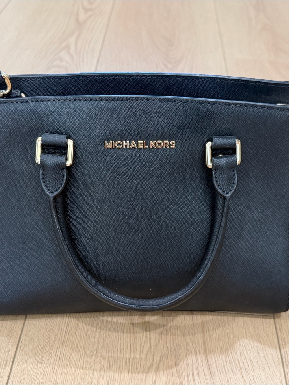 Michael Kors Black Leather Satchel with Gold Hardware